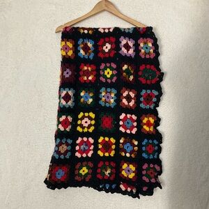 VINTAGE Handmade Multicolored Crochet Granny Square Throw